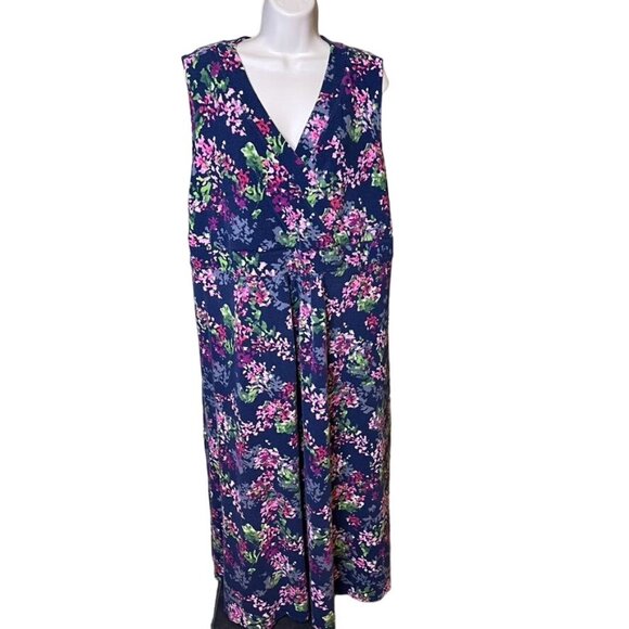 Lands End Long Sleeveless Floral Dress Faux Wrap Around Bodice Plus Size 3X u - Picture 1 of 10